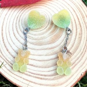 Gummy Bear Marmalade Heart Drop Dangle Multicolor Earrings
